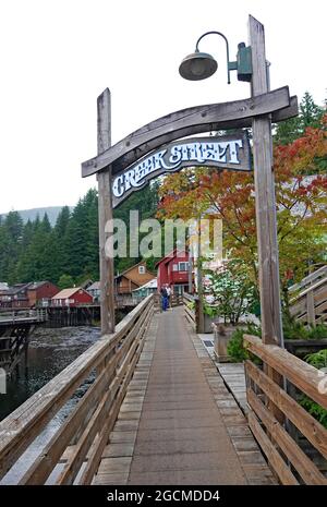 A view of Creek Street in downtown Ketchikan, Alaska. Notorious for it's prostitutes. Ketchikan was once a salmon capital and gold mining community. I Stock Photo