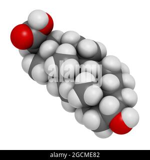 Chenodeoxycholic acid drug molecule. 3D rendering. Atoms are rep Stock Photo