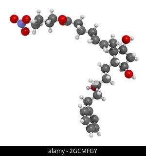 Latanoprostene bunod eye drug molecule. 3D rendering. Atoms are Stock Photo