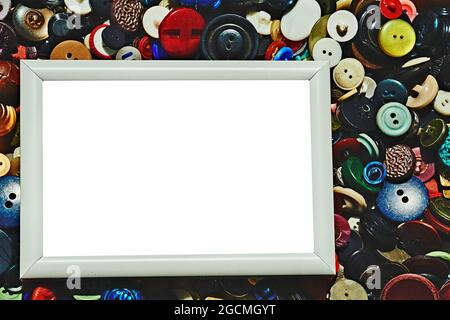 Blank frame and place for text on tailor buttons background Stock Photo
