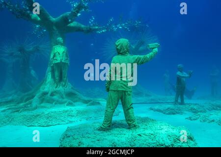 Museum of Underwater Sculpture Ayia Napa (MUSAN). Art work sculptor Jason deCaires Taylor. Mediterranean Sea, Ayia Napa, Cyprus. On July 31, 2021, an Museum of Underwater Sculpture Ayia Napa (MUSAN) was opened. Stock Photo