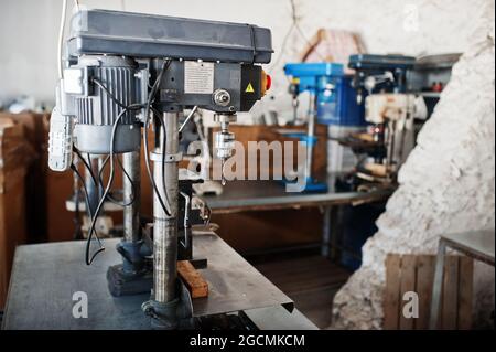 Metalwork tool drills at industrial factory. Stock Photo