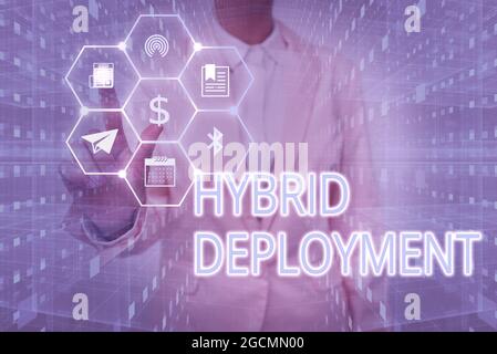 Conceptual caption Hybrid Deployment. Conceptual photo a combination of onpremises applications or data Lady In Uniform Holding Tablet In Hand Stock Photo