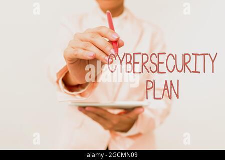 Conceptual caption Cybersecurity Plan. Internet Concept Techniques of protecting computer and system from attacks Presenting New Technology Ideas Stock Photo