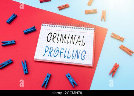 Handwriting text Criminal Profiling. Business approach Develop profiles for criminals who not yet apprehended Writing Important Notes Displaying Stock Photo