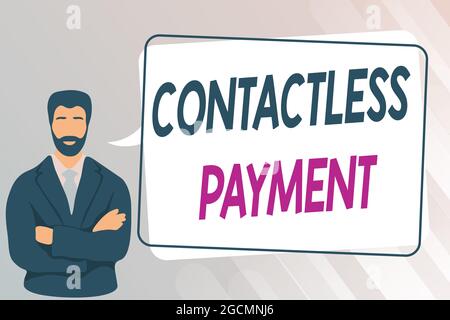 Text caption presenting Contactless Payment. Business overview use near field communication for making secure payments Man Crossing Hands Illustration Stock Photo