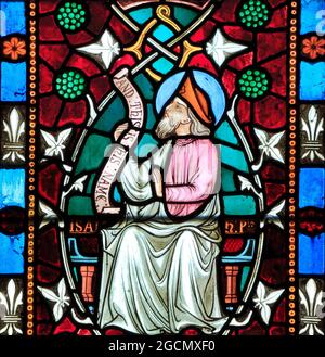 Isaah, Isaiah, Prophet, stained glass window, Old Hunstanton, detail of Tree of Jesse, stained glass window,  by Frederick Preedy, 1862, Norfolk, Stock Photo