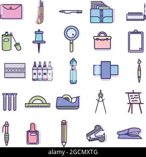 Set of different school supplies icons Stock Vector