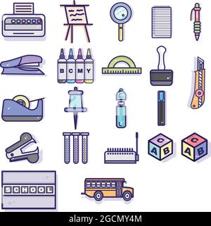 Set of different school supplies icons Stock Vector