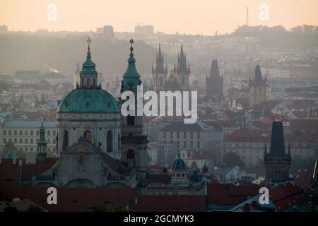Early morning view of Prague from the Strahov monastery Stock Photo