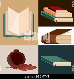 books feather and ink Stock Vector