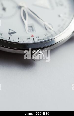 Macro of silver metal warch. Stock Photo