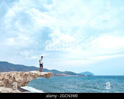 Almería, Andalusia, Spain - August 12, 2020. Los Escullos beach in Cabo de Gata natural park, Nijar Stock Photo