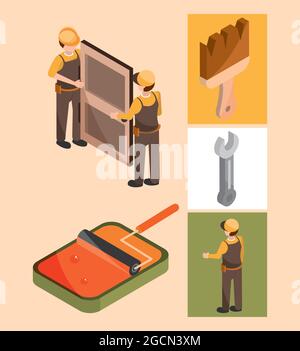 workers paint and installing Stock Vector