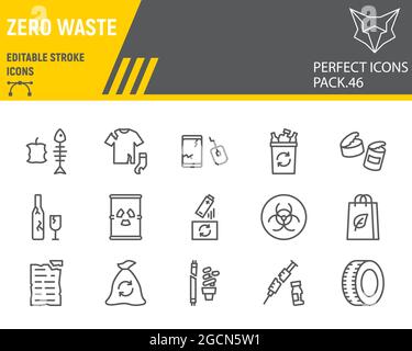 Zero waste line icon set, recycle collection, vector graphics, logo illustrations, zero waste vector icons, environment signs, outline pictograms, edi Stock Vector
