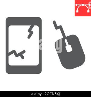 E-waste glyph icon, recycle and mouse, electronic waste vector icon, vector graphics, editable stroke solid sign, eps 10 Stock Vector