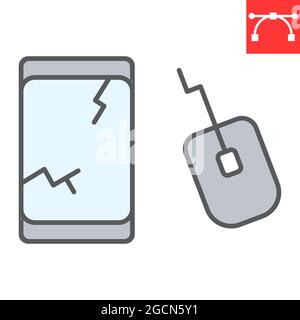 E-waste color line icon, recycle and mouse, electronic waste vector icon, vector graphics, editable stroke filled outline sign, eps 10 Stock Vector