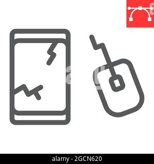 E-waste line icon, recycle and mouse, electronic waste vector icon, vector graphics, editable stroke outline sign, eps 10 Stock Vector