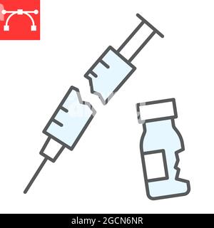 Medical waste color line icon, recycle and ecology, broken syringe and vial vector icon, vector graphics, editable stroke filled outline sign, eps 10. Stock Vector