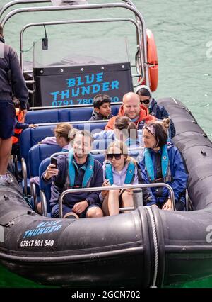 High speed ocean rib ride at West Bay, Dorset, UK on 7 May 2023 Stock ...