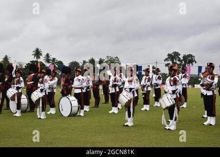 Sri Lanka Army bands at an opening ceremony of a cricket league. Army Ordinance cricket grounds. Dombagoda. Sri Lanka.