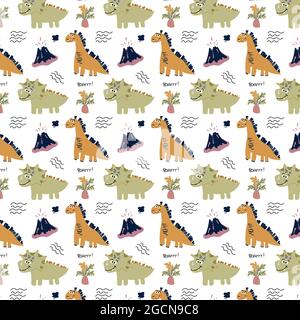 Dinosaurs kids seamless vector pattern Flat style Stock Vector
