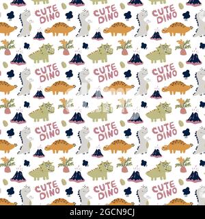 Cute seamless pattern with dinosaurs on a white  Stock Vector