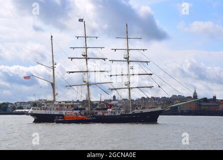 SV Tenacious is a sail training vessel that offers crew experiences to people whom are disabled. The tall ship is pictured passing Gravesend this morn Stock Photo