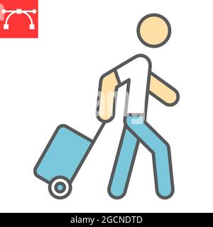 Person pulling luggage color line icon, migration and tourist, passenger with rolling bag vector icon, vector graphics, editable stroke filled outline Stock Vector