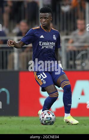 Klagenfurt, Austria, 8th August 2021. Vinicius Junior of Real Madrid during the Pre Season Friendly match at Worthersee Stadion, Klagenfurt. Picture credit should read: Jonathan Moscrop / Sportimage Stock Photo