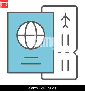 Passport with ticket color line icon, travel and tourist, passport vector icon, vector graphics, editable stroke filled outline sign, eps 10 Stock Vector