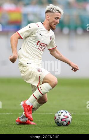 Klagenfurt, Austria, 8th August 2021. Alexis Saelemaekers of AC Milan during the Pre Season Friendly match at Worthersee Stadion, Klagenfurt. Picture credit should read: Jonathan Moscrop / Sportimage Stock Photo