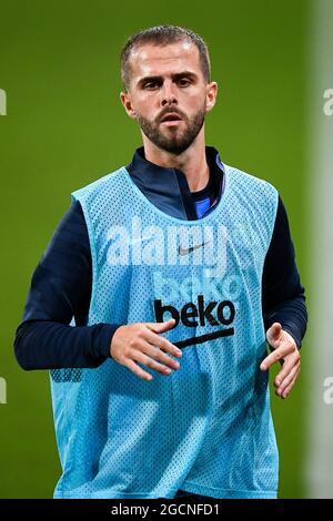 Sant Joan Despi, Spain. 08 August 2021. Miralem Pjanic looks on during the pre-season friendly football match between FC Barcelona and Juventus FC. FC Barcelona won 3-0 over Juventus FC. Credit: Nicolò Campo/Alamy Live News Stock Photo