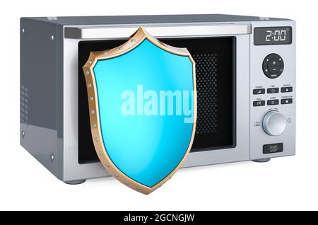 Microwave with shield, 3D rendering isolated on white background Stock Photo
