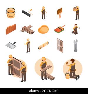 isometric home painting set Stock Vector