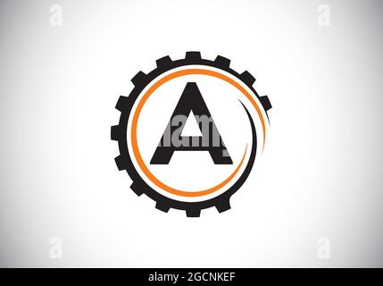 Initial A monogram alphabet in a gear spiral. Gear engineer logo design. Logo for automotive, mechanical, technology, setting, repair business Stock Vector