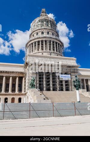 HAVANA, CUBA - FEB 22, 2016 National Capitol under reconstruction Stock Photo