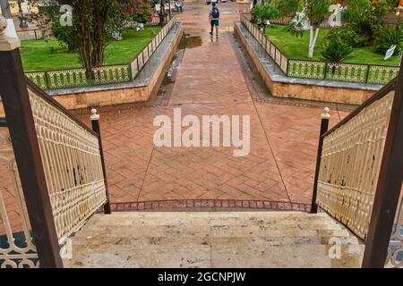 UNION DE TULA, MEXICO - Jun 23, 2021: Main garden plaza of Union de Tula, Jalisco, with a kiosk in the center and a church in the background Stock Photo