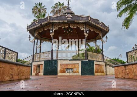 UNION DE TULA, MEXICO - Jun 23, 2021: Main garden plaza of Union de Tula, Jalisco, with a kiosk in the center and a church in the background Stock Photo