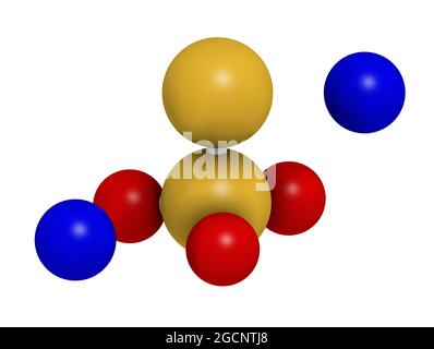 Sodium thiosulfate, chemical structure. 3D rendering. Stock Photo