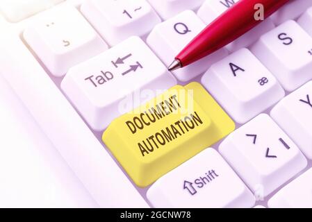 Conceptual caption Document Automation. Conceptual photo workflows that assist in creation of electronic document Typing Online Network Protocols Stock Photo