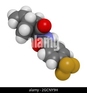 Tecovirimat antiviral drug molecule. 3D rendering. Stock Photo