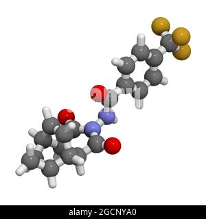 Tecovirimat antiviral drug molecule. 3D rendering. Stock Photo