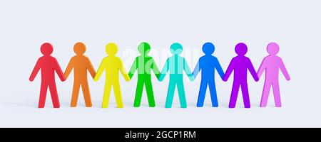 Colorful group of people holding hands. Diversity and tolerance concept 3d render 3d illustration Stock Photo