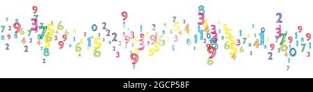 Falling colorful orderly numbers. Math study concept with flying digits. Positive back to school mathematics banner on white background. Falling numbe Stock Vector