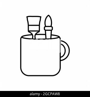 Icon Vector of Mug with Design Tools - Line Style - simple illustration. Editable stroke. Design template vector.outline style design.Vector graphic i Stock Vector