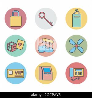 Vector Graphic of Hotel and Restaurant Set Icon Part 5 - Color Mate Style - simple illustration. Editable stroke. Design template vector.outline style Stock Vector