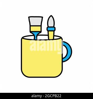 Icon Vector of Mug with Design Tools - Yellow Moon Style - simple illustration. Editable stroke. Design template vector.outline style design.Vector gr Stock Vector