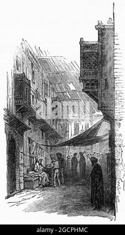 Engraving of a street scene in Egypt, from a publication circa 1880 Stock Photo
