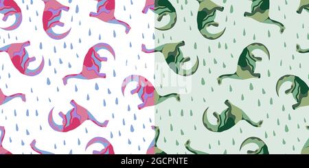Dinosaur pattern. Cute spotted dino seamless pattern. Repeat endless background with prehistoric anymals. Cartoon vector illustration Stock Vector